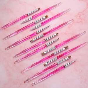 Pinceau à ongles en plastique violet cristal avec manche, plat, rond, ovale, pour gel, ombrage, liner, bordure française, pinceau de peinture - Product Image 4