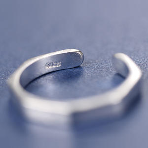 % 925 saf gümüş açılış yüzük geometrik altıgen tel çekme halkası kore saf gümüş süsler toptan - Product Image 4