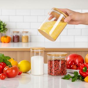 Vente chaude : Pots en verre borosilicate de haute qualité de 200 ml à 1 500 ml avec couvercle, de qualité alimentaire, pour le stockage d'aliments, de bonbons épicés, de café et de thé - Product Image 1