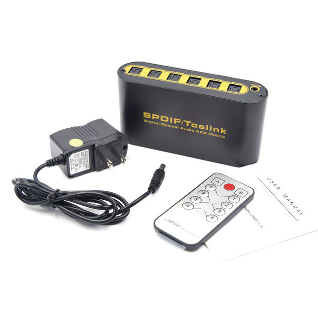 Support 5.1 DTS PCM , IR Control SPDIF Toslink Matrix 4x2 Audio Switch/Splitter Digital Optisch Toslink+ Control SPDIF 4x2