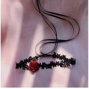 Винтажные черные кружевные длинные ожерелья-чокеры для женщин с красной розой, цепочка на ключицу, повседневные и праздничные украшения - Product Image 5