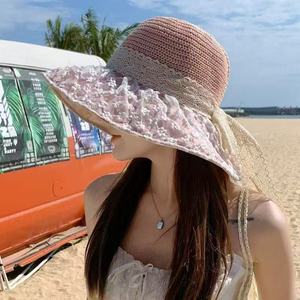 Lace Bow Sun <b>Hat</b> Daisy Flower <b>Straw</b> Bucket <b>Hat</b> Breathable Anti Uv Protection For Women Summer Beach Outdoors - Product Image 4