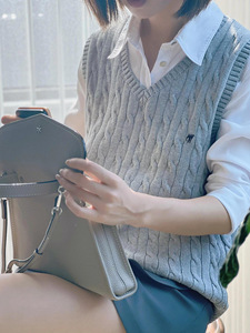 Canotta Classica RL Ricamata in <span class=keywords><strong>Cotone</strong></span> e Acrilico, Canotta Casual Senza Maniche con Scollo a V in Maglia Intrecciata, Gilet in <span class=keywords><strong>Lana</strong></span> da Donna - Product Image 6