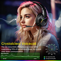 Casque de jeu filaire avec microphone à réduction de bruit, éclairage RGB dynamique pour PC/PS4/Xbox