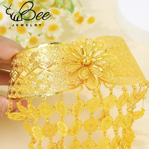 Parure de bijoux de mariage vintage en alliage plaqué or 24 carats avec pampilles, grandes boucles d'oreilles pendantes et collier pour femmes africaines - Product Image 2