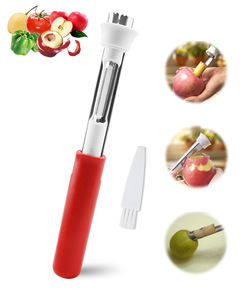 Descorazonador de Frutas Extensible, Herramienta para Quitar el Corazón de Frutas, Acero Inoxidable, Succión para Corazones de Pera, Pelador Multifuncional Dos en Uno - Product Image 1