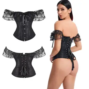 Estilo gótico de talla grande de poliéster con hombros descubiertos, cintura adelgazante, corsé de oficina y boda para mujer