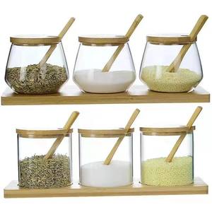 Boho! Plateau en bois rond, cuillère pratique, couvercle hermtique, aide au restaurant, bocaux de rangement en verre pour épices miel pots - Product Image 3