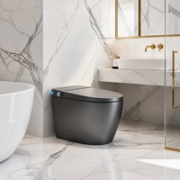 WC intelligent gris mat monobloc allongé sans réservoir avec bidet à chasse automatique, siège chauffant et écran LED pour salle de bain