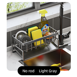 Support à éponges multifonction moderne pour évier de cuisine, en acier au carbone antirouille, avec plateau d'auto-drainage - Product Image 2