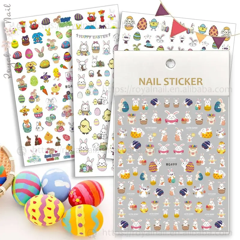 Easter Day Cute Cartoon Rabbit Egg Self-adhesive Thin& Sticky Nail Art Sticker Decals