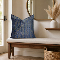 Coussin décoratif bleu marine et or, motif géométrique abstrait, aspect velours, pour canapé, lit, salon, décoration intérieure