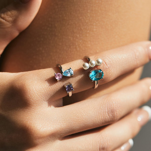 S925 Silver Oval Cut Blue <b>Crystal</b> <b>Ring</b> With Freshwater Pearls Prong Setting Romantic Women's Everyday Wear - Product Image 4