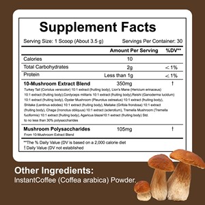 ODM OEM Mushroom Coffee with 10-Mushroom Extract Blend Support Optimal Health Immunity Wellbeing <b>Protein</b> Mushroom Coffee - Product Image 2