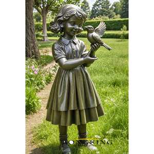 庭の装飾用のデジタル印刷付きカスタムメイドの金属製恥ずかしがり屋の少女像 - Product Image 3