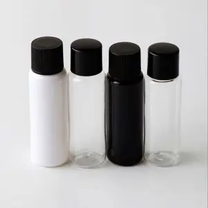 factory price 20 ml 30 ml white clear flat shoulder plastic PET toner bottle perfume bottle with plug and screw cap for cosmetic