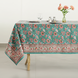 Green Pink Floral 100% Cotton Handmade <b>Tablecloth</b> Block Printed Design Custom Size Home Hotel Wedding <b>Party</b> Decor Outdoor - Product Image 1
