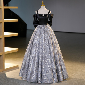 Elegant Vocal Performance Stage Solo Dress For Women With Straps Floral Print Evening Gown Adult Size - Product Image 2