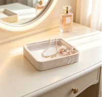 Plateau décoratif carré en travertin naturel beige sculpté à la main, pour clés, objets divers, table de toilette, décoration de bureau à domicile