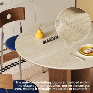 <span class=keywords><strong>Tavolo</strong></span> da Pranzo Rotondo Moderno in Legno Massello con Piano in Ardesia Design Bauhaus Mid-Century Arredamento Casa 1m - Product Image 4