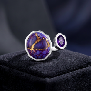 925 Sterling Silver Silver Plated Turquoise and Amethyst Bypass Open <b>Ring</b> for Women Classic Gift Gemstone <b>Rings</b> - Product Image 2