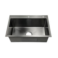 Évier de cuisine fait main à poser sur le comptoir pour usage quotidien avec égouttoir et trou pour distributeur de savon 60x45