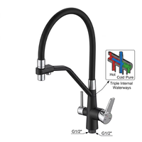 Robinet de cuisine 3 voies en laiton galvanisé avec poignée double et caoutchouc, pour eau potable, personnalisable avec images et vidéo