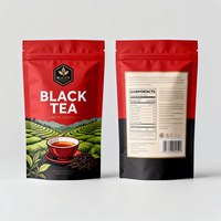 Sachet d'emballage de thé noir plat personnalisé avec logo, thermoscellé, en aluminium, petit emballage vide avec fermeture éclair