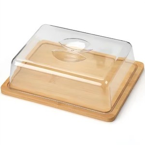 <b>Bamboo</b> Cheese Board With Acrylic Lid Reusable Solid <b>Container</b> For Picnics - Product Image 1