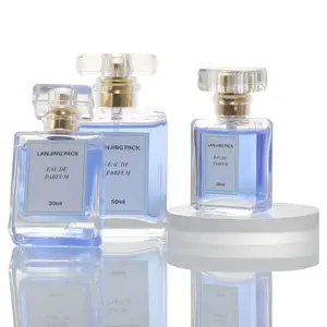 도매 20ml 30ml 50ml 크림프 브랜드 럭셔리 스퀘어 프리미엄 우아한 유리 향수 빈 병 럭셔리 골드 실버 캡