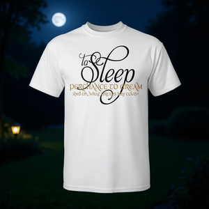 Camiseta blanca unisex de manga corta con cuello redondo para adultos con cita de Shakespeare: To Sleep Perchance To Dream - Product Image 3