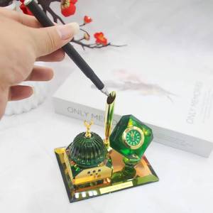 Luxury Islamic Mosque Crystal Pen Holder with Clock, Building-Shaped, Battery-Powered, Durable - Ramadan <b>Eid</b> <b>Gift</b> - Product Image 1