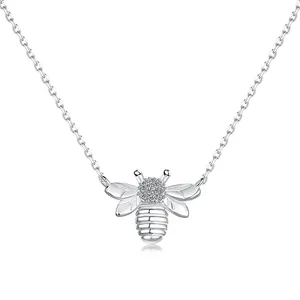 Dylam Dainty 925 Sterling Silver 5A Cubic Zirconia Honey Bee Jewelry Pendant Necklace for Women Daily Dress Up Jewellery