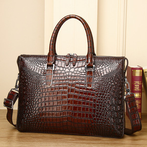 เคสรูดี้กระเป๋าเอกสารหนังจระเข้สำหรับผู้ชาย กระเป๋าใส่แล็ปท็อปขนาด 14 นิ้ว กระเป๋าสะพายไหล่ธุรกิจ สีแดงไวน์ - Product Image 1