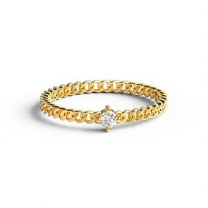 แหวนทองคำแท้ 18K 14K ดีไซน์ Cuban Link ลายหรูหรา ประดับเพชรทรงกลมเจียระไนแบบ Brilliant Cut เพชรเพาะเลี้ยงในห้องปฏิบัติการ แหวนหมั้นสุดคลาสสิก - Product Image 1