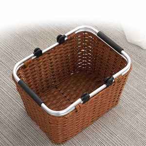 Panier de rangement alimentaire tissé écologique Panier organisateur Panier pique-nique en rotin plastique avec poignée pratique - Product Image 3