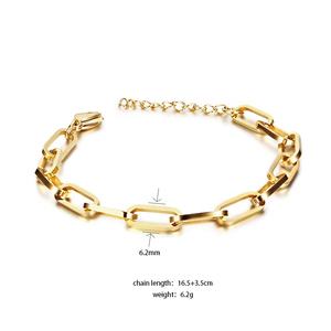 Chaîne à maillons plaqué or pour femmes, Bracelet rectangulaire, Simple et épais, Simple et droit, avec attaches en papier, nouvelle collection 2021 - Product Image 4