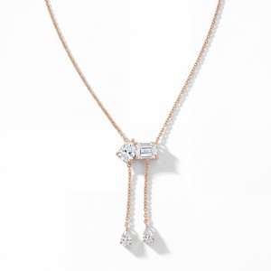 Colgante moderno de diamante cultivado en laboratorio Toi et Moi con diseño único de dos piedras, elegantes borlas de cadena y diamante talla pera engastado en punta. - Product Image 3