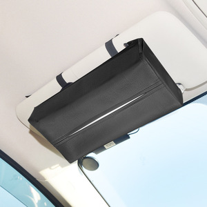 Housse de boîte à mouchoirs pour voiture, en cuir noir, rectangulaire, à suspendre, rangement pour pare-soleil, dossier de siège, accoudoir - Product Image 4