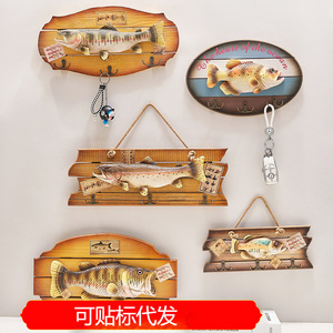Wooden Hanging Fish <b>Wall</b> Decor Coat <b>Hooks</b> Pine Material Rectangle Shape <b>Wall</b> Mounted For Behind Doors Or On <b>Walls</b> - Product Image 5