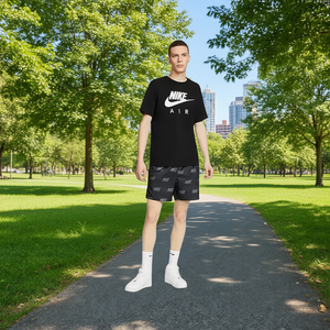 สำหรับผู้ชาย กางเกงขาสั้นผ้าทอสีดำ สีเทา พิมพ์ลายทั้งตัว ชุดกีฬา ลำลอง ทรงหลวม ความยาวระดับเข่า มีกระเป๋า ใส่สบายทุกฤดูกาล - Product Image 2