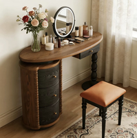 Coiffeuse vintage en bois massif style Mid-Century Modern avec miroir, tabouret et tiroirs de rangement élégants – Faite à la main, écologique et durable