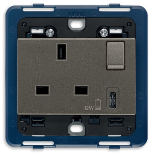 Vimar Metal <b>Socket</b> 2P+T 13A <b>With</b> <b>USB</b> C Port 12W Charging - Product Image 1