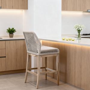 Chaise de bar Loungemobel très vendue, style nordique, en corde tressée, en bois massif, pour cuisine, jardin, terrasse - Product Image 3
