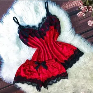 New women lingerie sexy home hot transparent babydoll sexy lace coat and short lingerie sleepwear pajamas set