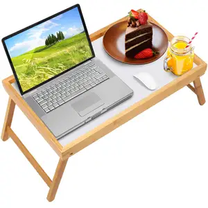 Bandeja De Desayuno Bamboo Bed Tray Table With Foldable Legs For Sofa Eating Working Used As Laptop Desk Serving Tray For Food