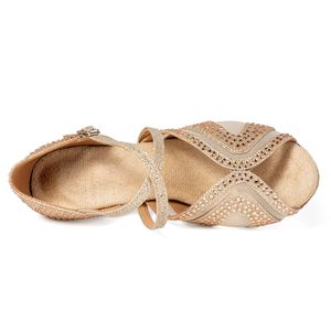 Женские туфли для латиноамериканских танцев, лидер продаж, в стиле шампанского, со стразами, на каблуке 5,5 см, с мягкой подошвой, летние босоножки на высоком каблуке 5,5 см - Product Image 5