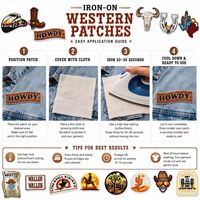 Patchs brodés thermocollants ou à coudre sur le thème du Far West : Howdy Yall, Rodeo, Crâne de vache, Fer à cheval, Drapeau du coucher de soleil dans le désert