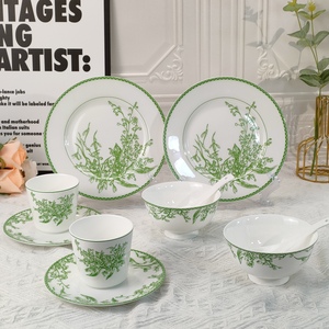 New Models European Style 10pcs Green Lily of the Valley Porcelain <b>Dinnerware</b> Set - Product Image 1
