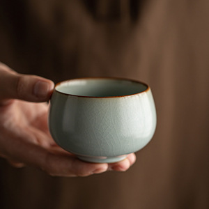 Taza de té de porcelana Ru Ware, redonda, con esmalte craquelado, juego de té Kung Fu para té verde y negro, taza para la meditación del té de la tarde - Product Image 2
